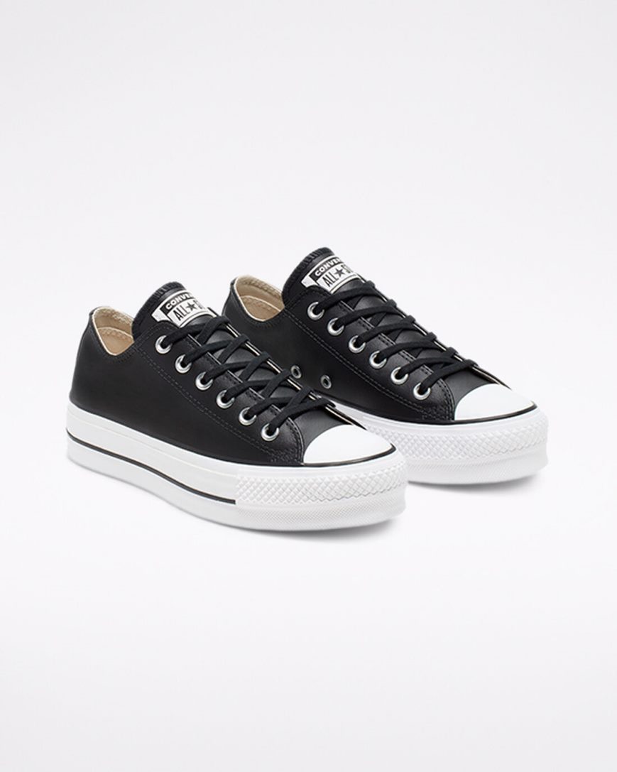 Pantofi Platforma Dama Converse Chuck Taylor All Star Lift Piele Low Top Negrii Albi | RO R13CJN426